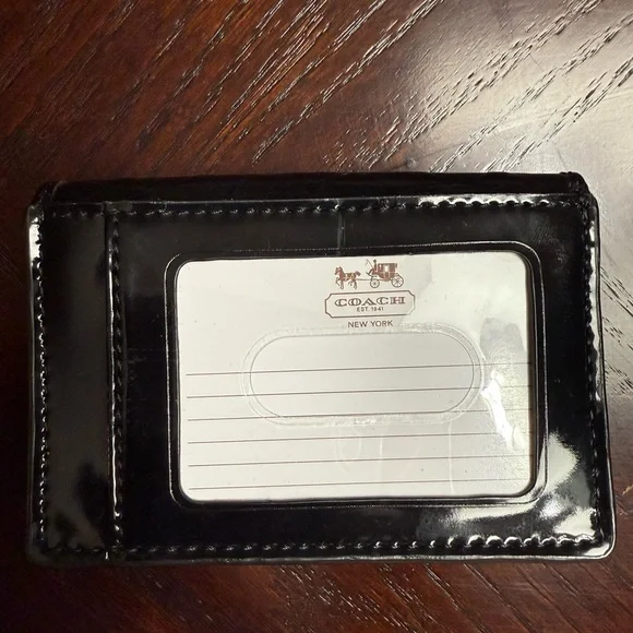 NWOT Coach Black Patent Leather Business Card Holder with Silver Coach Heart - Picture 3 of 3